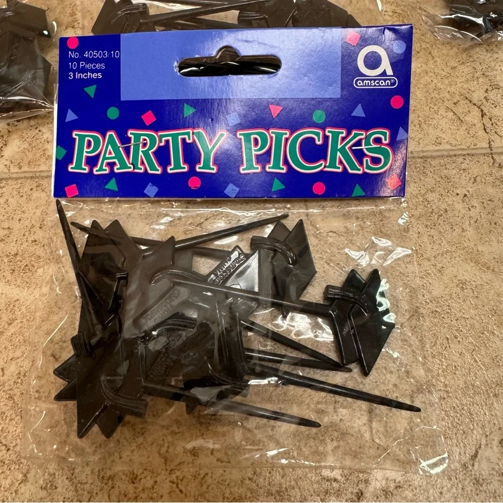 NWT Party Picks Lot of 11 Black Plastic Graduation Cap Cupcake Toppers Picks